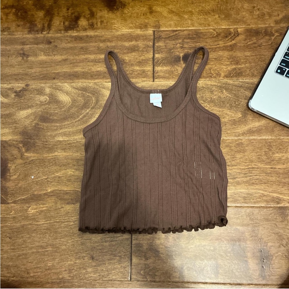 Brown Ribbed Crop Tank Top - Women